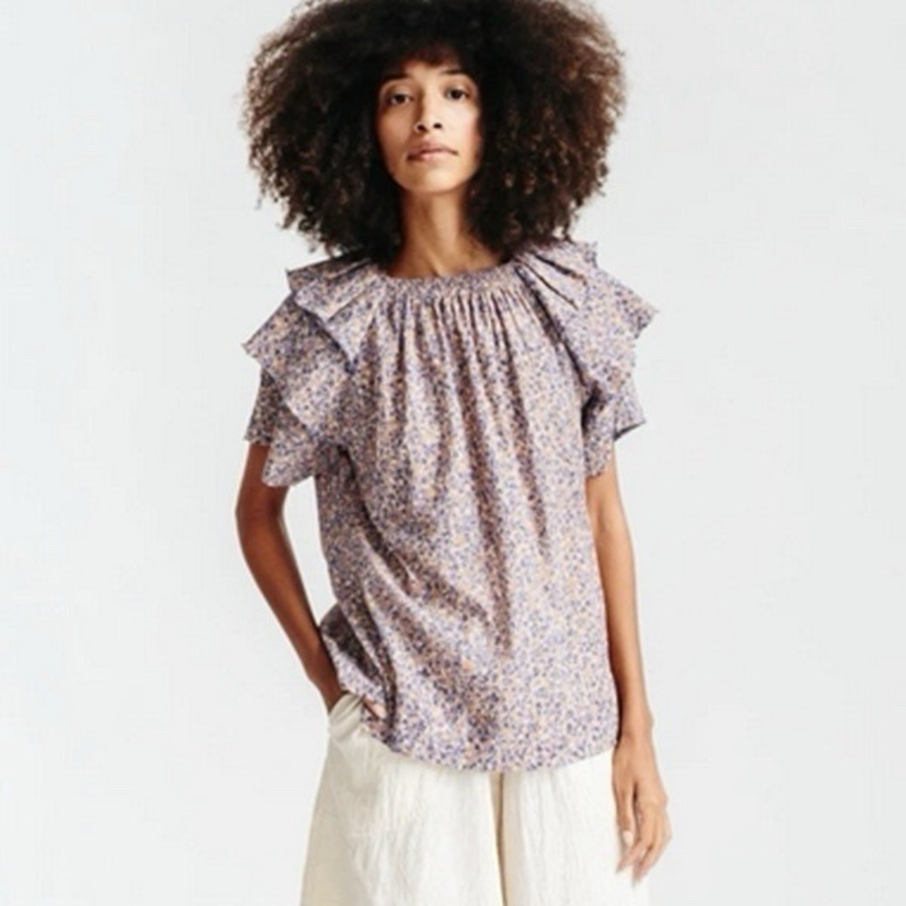 Mirth Vienna‎ Blouse Size Small Ruffle Sleeve Peasant Top Cotton Handmade India